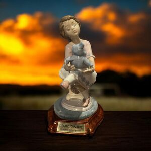 Lladro Society Best Friends #7620 Girl Blue Teddy Bear 1993 Retired IOB